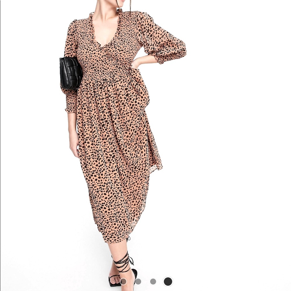 ASOS DESIGN SHIRRED LONG SLEEVE MIDI SPOT PRINT DEESS